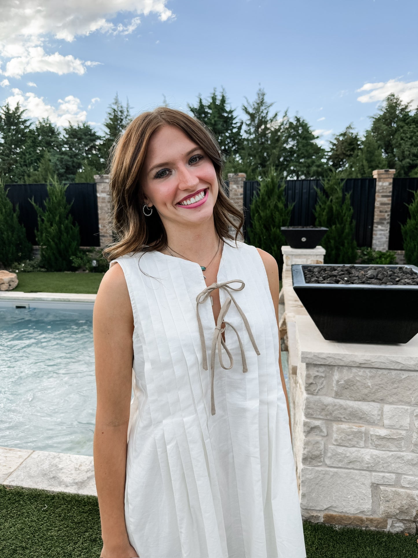 White Pleated Mini Dress