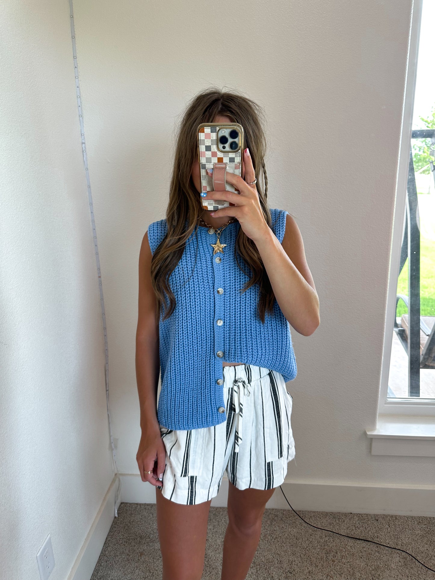 Button Front Sweater in Blue