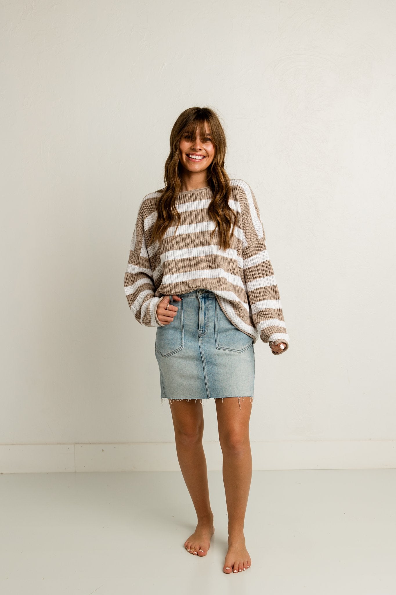 Cable Knit Striped Sweater (100% COTTON)