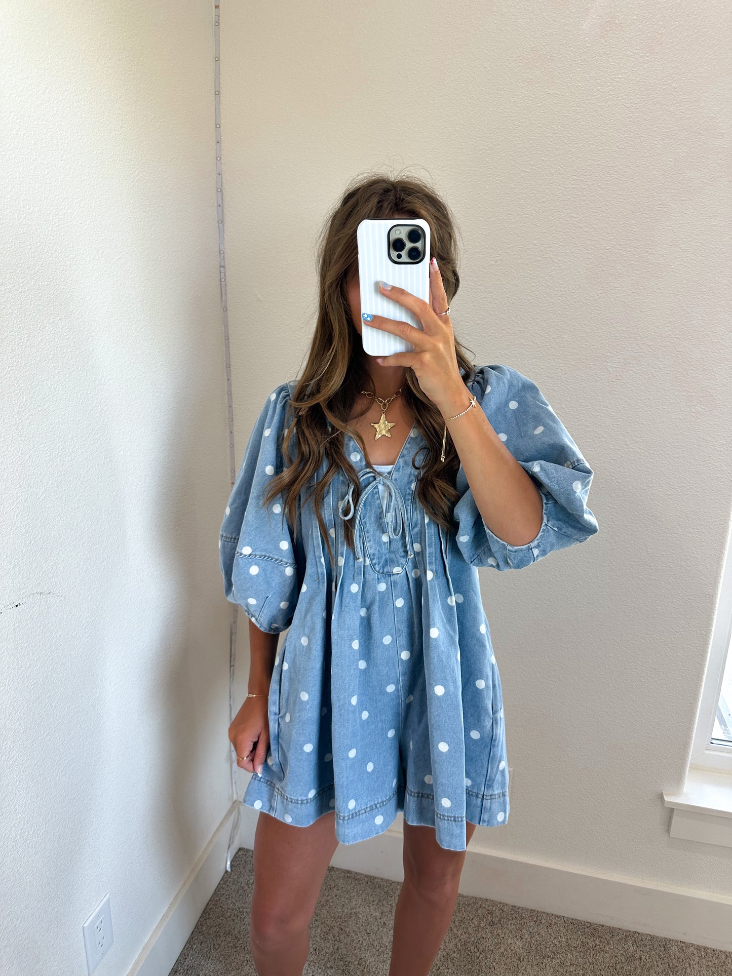 Polka Dot Bubble Sleeve Romper