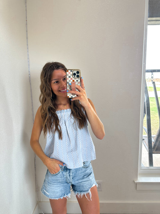Gingham & Peach Blouse Tank