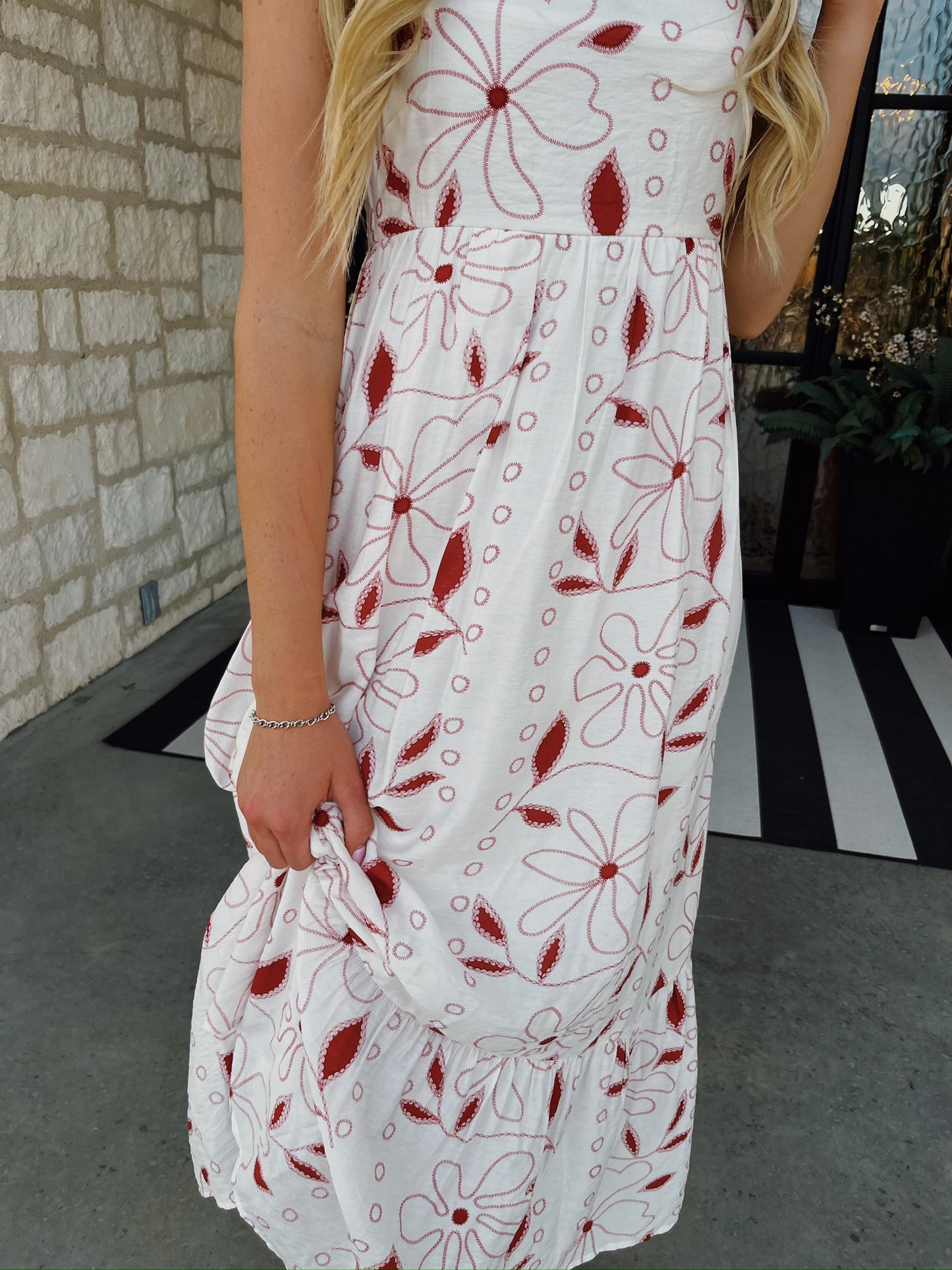 Red Floral Embroidered Dress