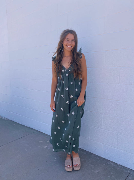 Green Floral Embroidered Dress