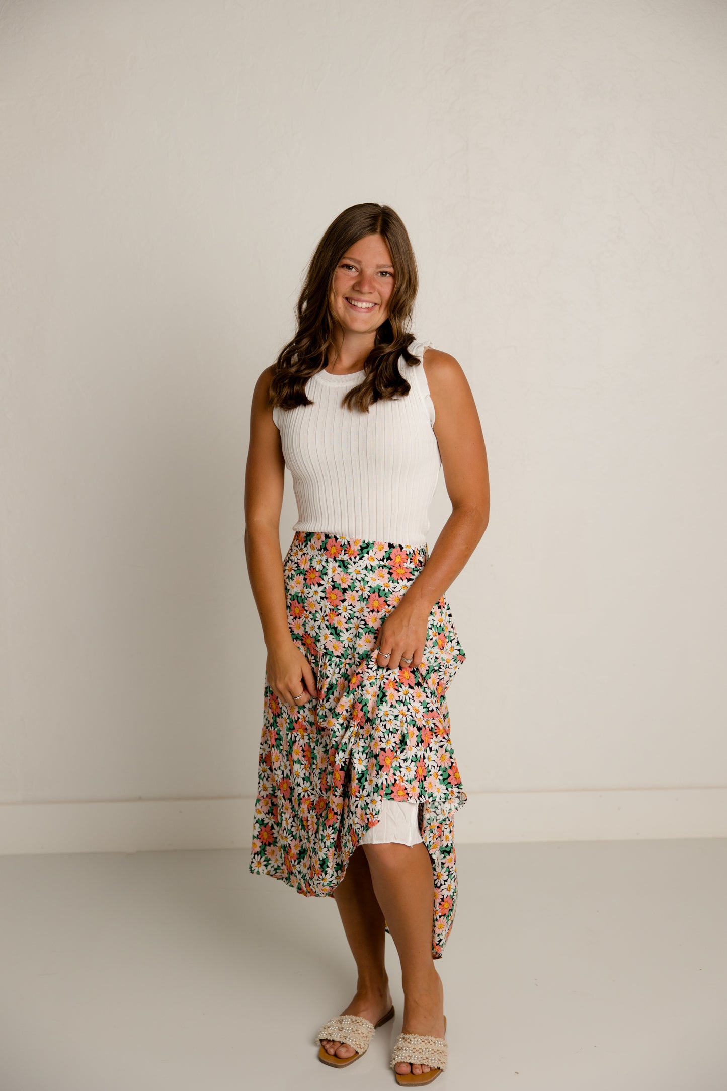 Floral High Low Skirt