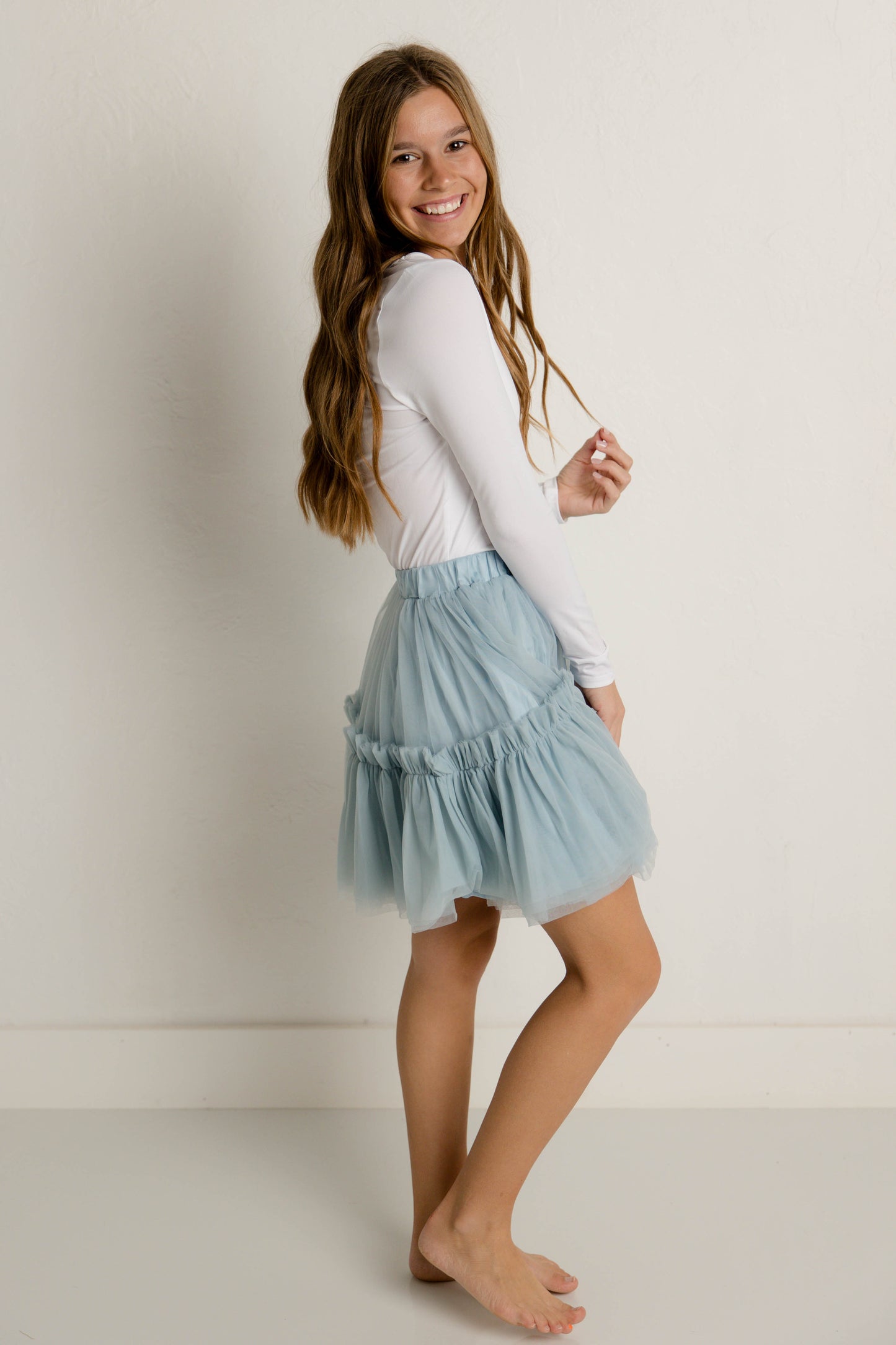 Tulle Mini Skirt in Dusty Blue