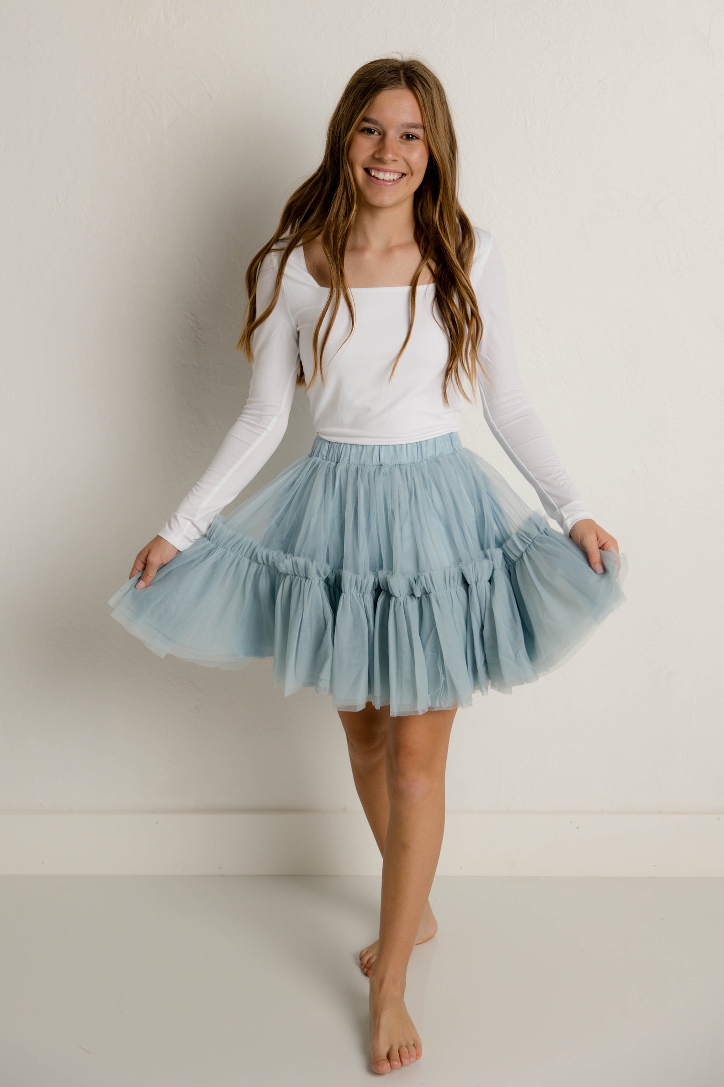 Tulle Mini Skirt in Dusty Blue