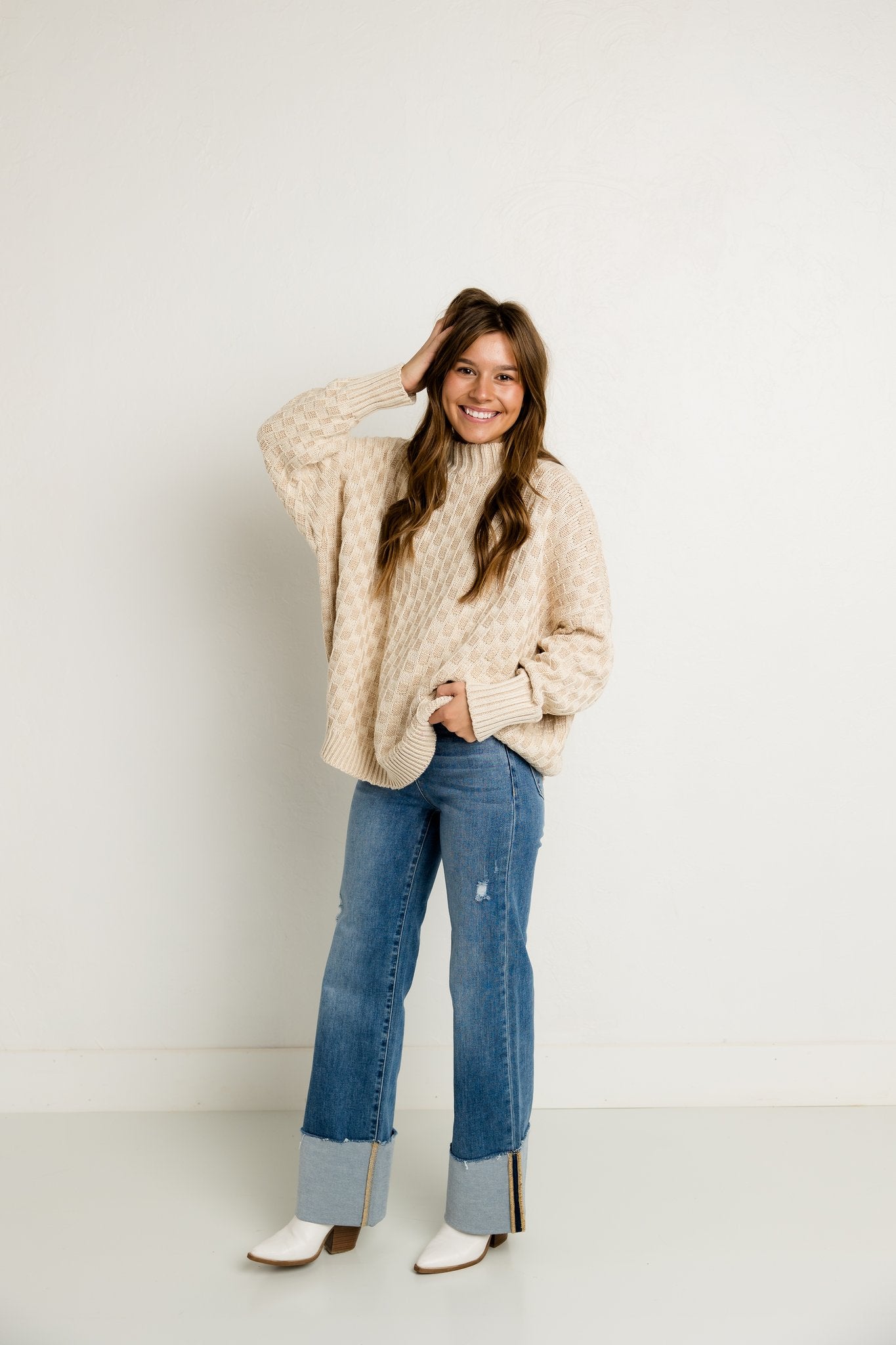 High Rise Ankle-Cuffed Jeans