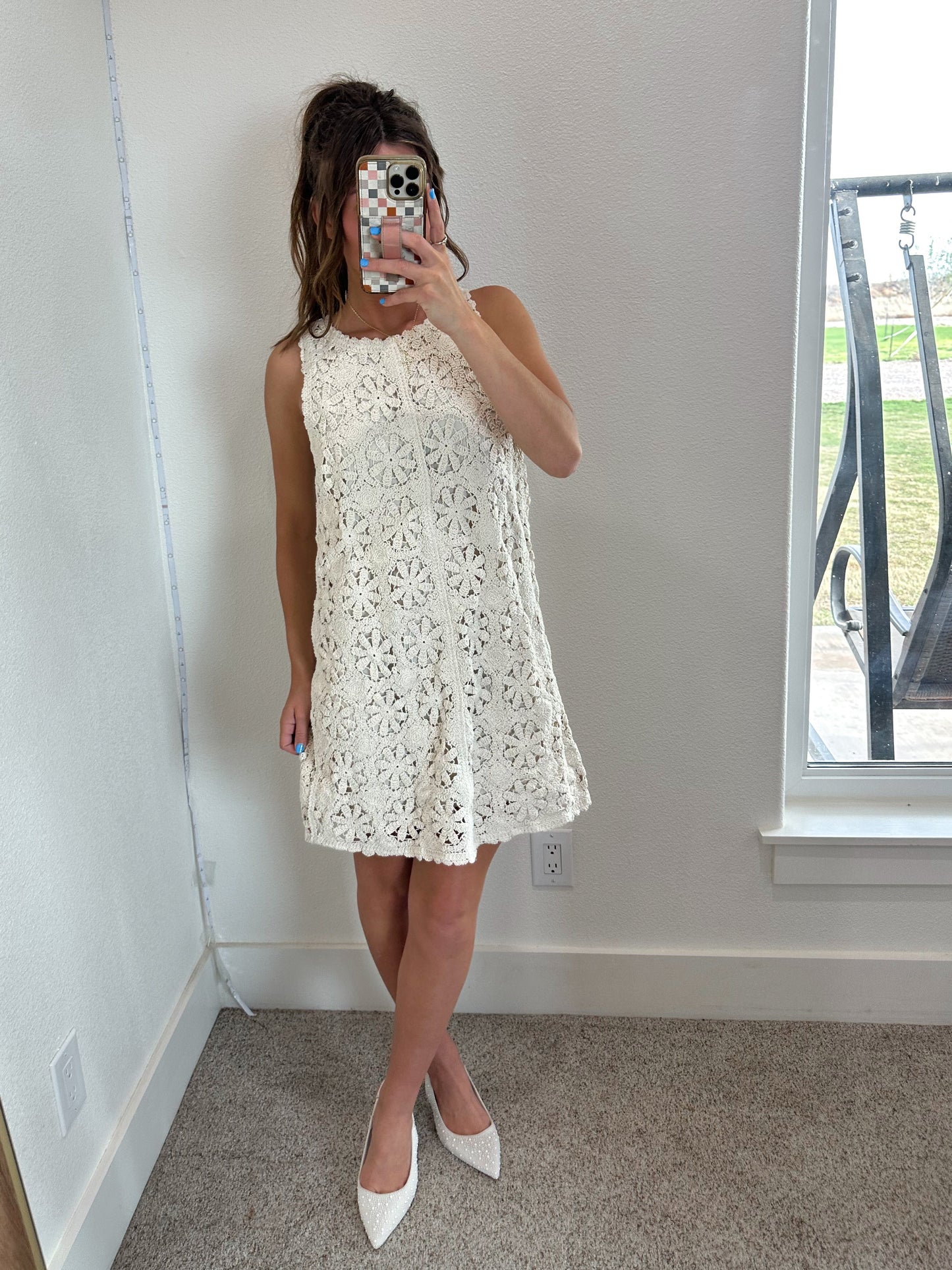 Crochet Detail Mini Dress (100% COTTON)