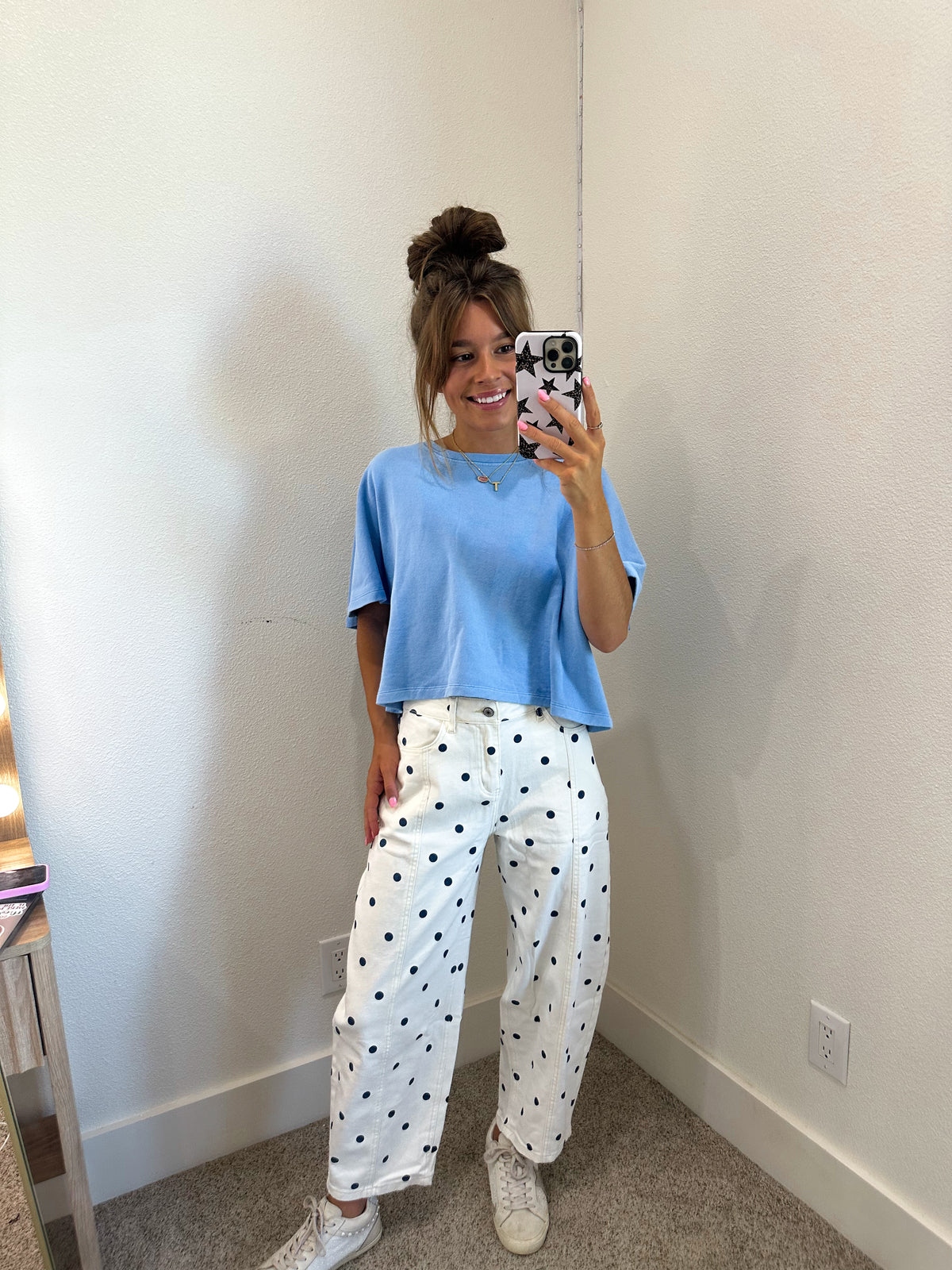 Blue Polka Dot Barrel Jeans