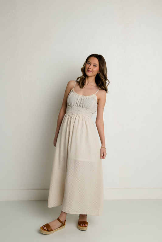 Striped Maxi Dress in Taupe