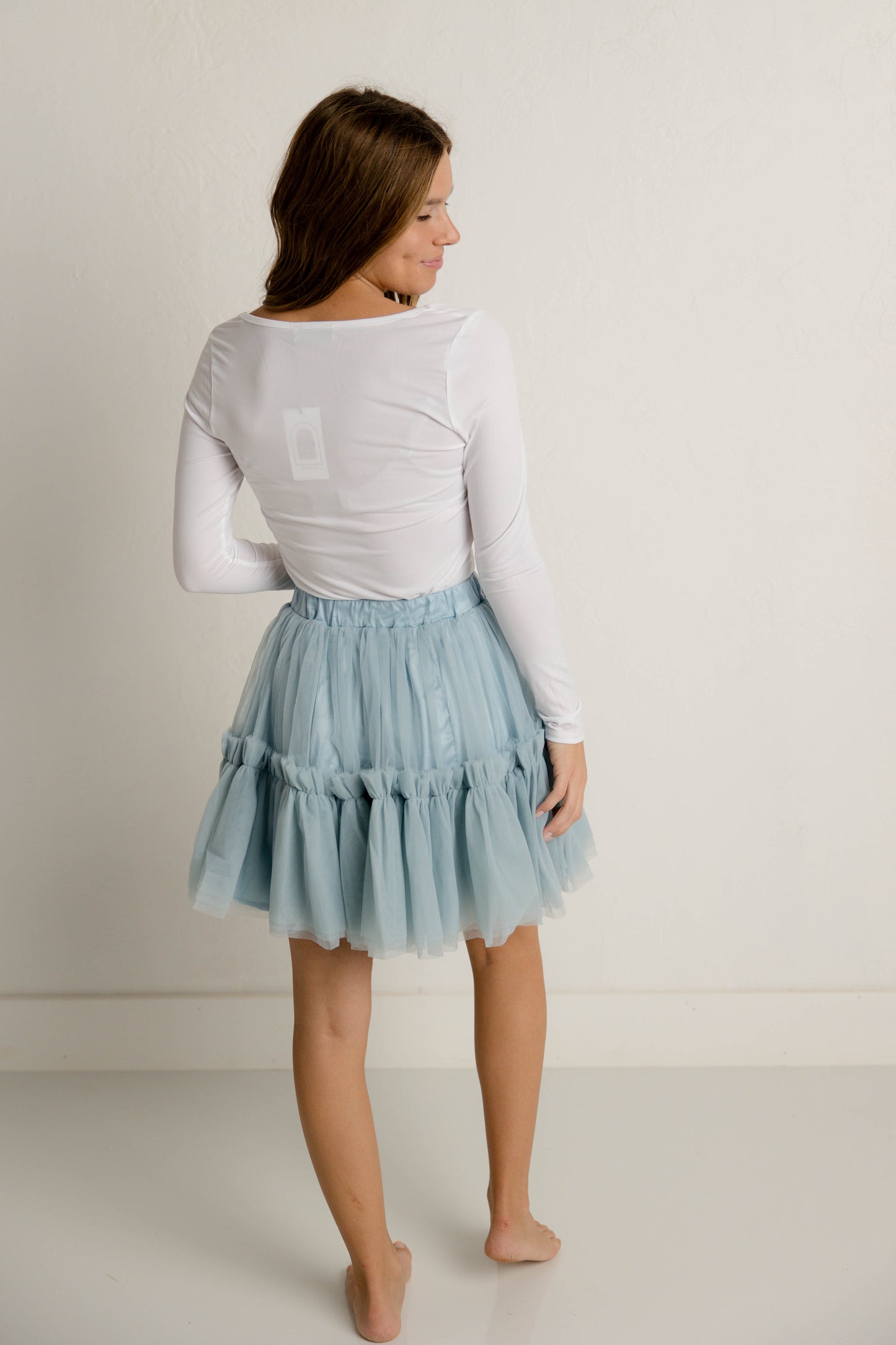 Tulle Mini Skirt in Dusty Blue