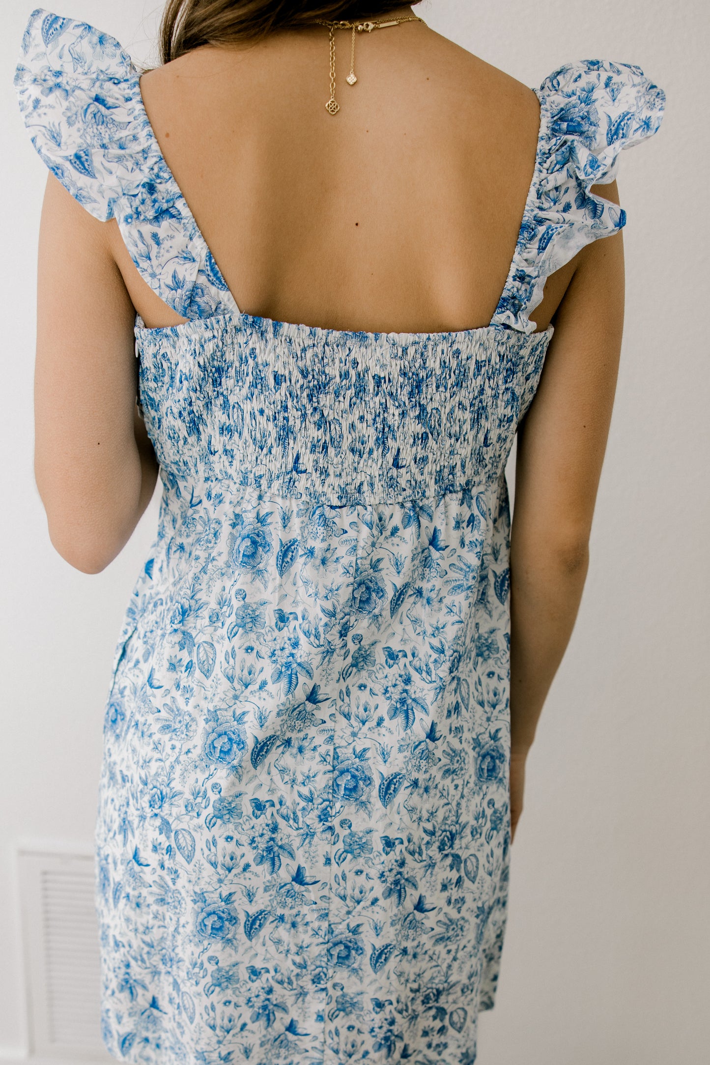 Blue Floral Pleated Dress (100% Cotton)