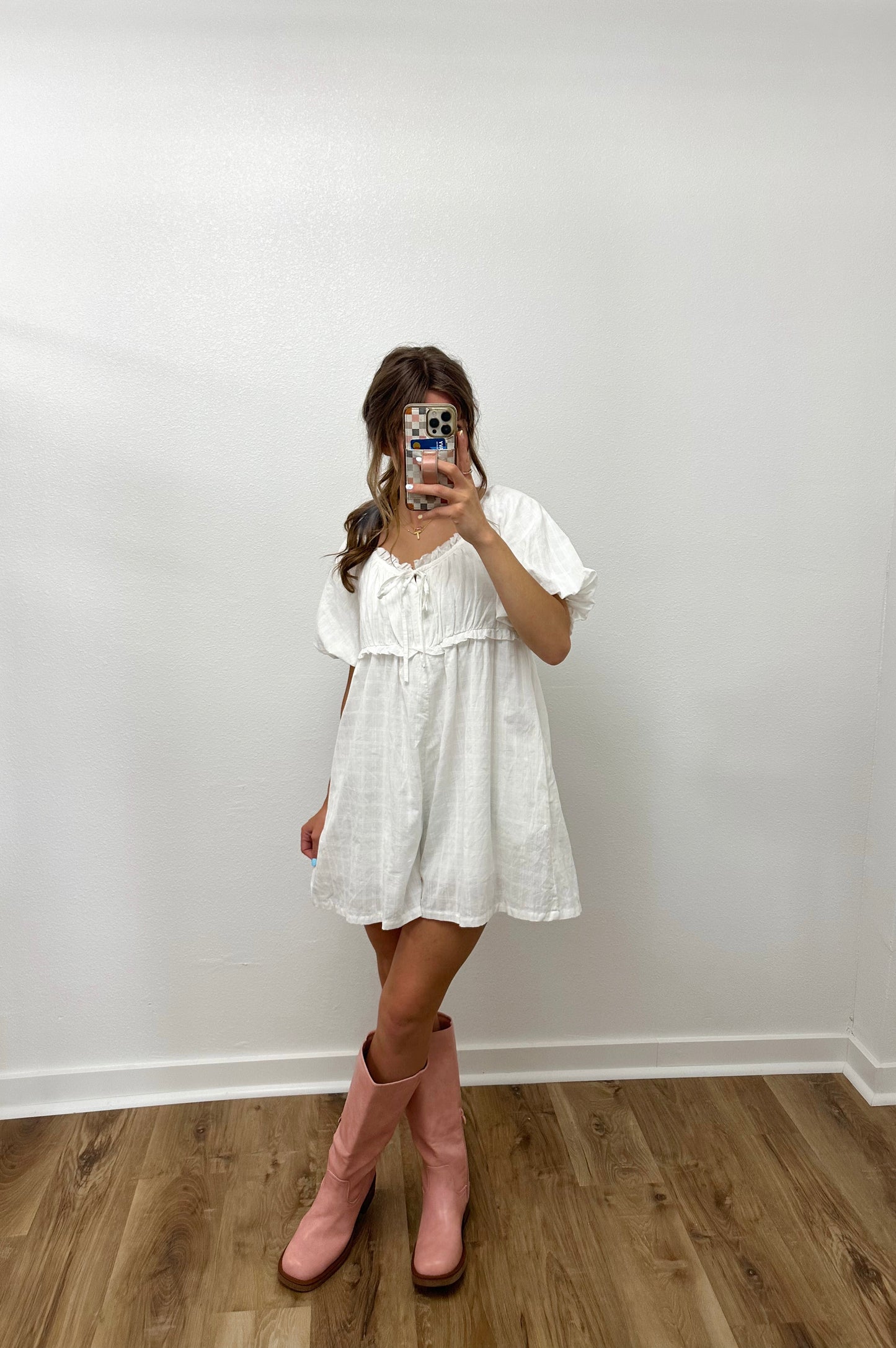 White Gingham Textured Romper (100% Cotton)