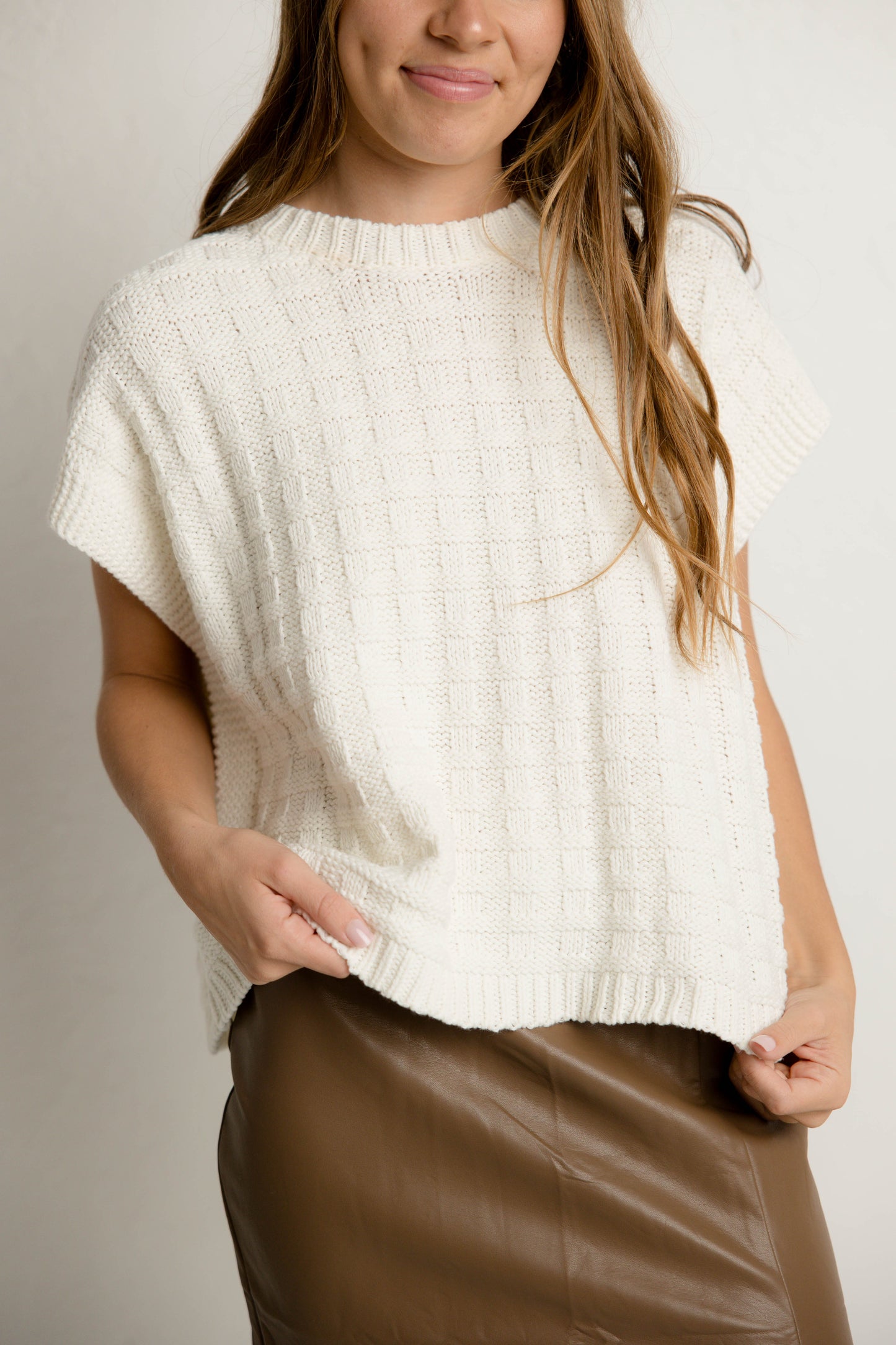 Textured Boxy Sweater in Cream