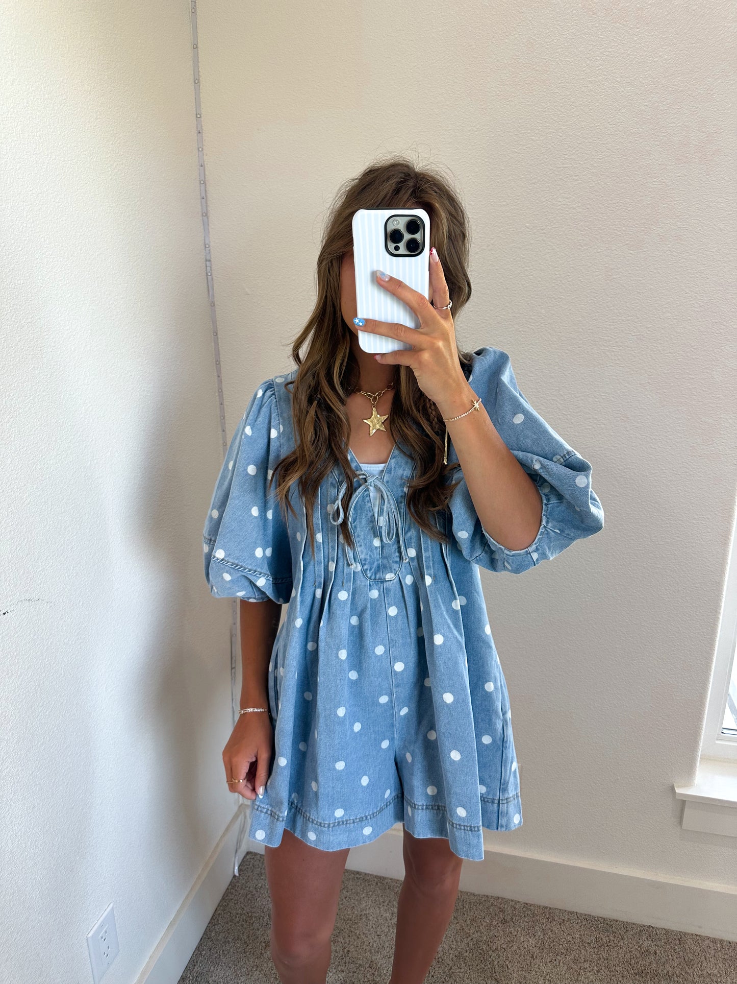 Polka Dot Bubble Sleeve Romper