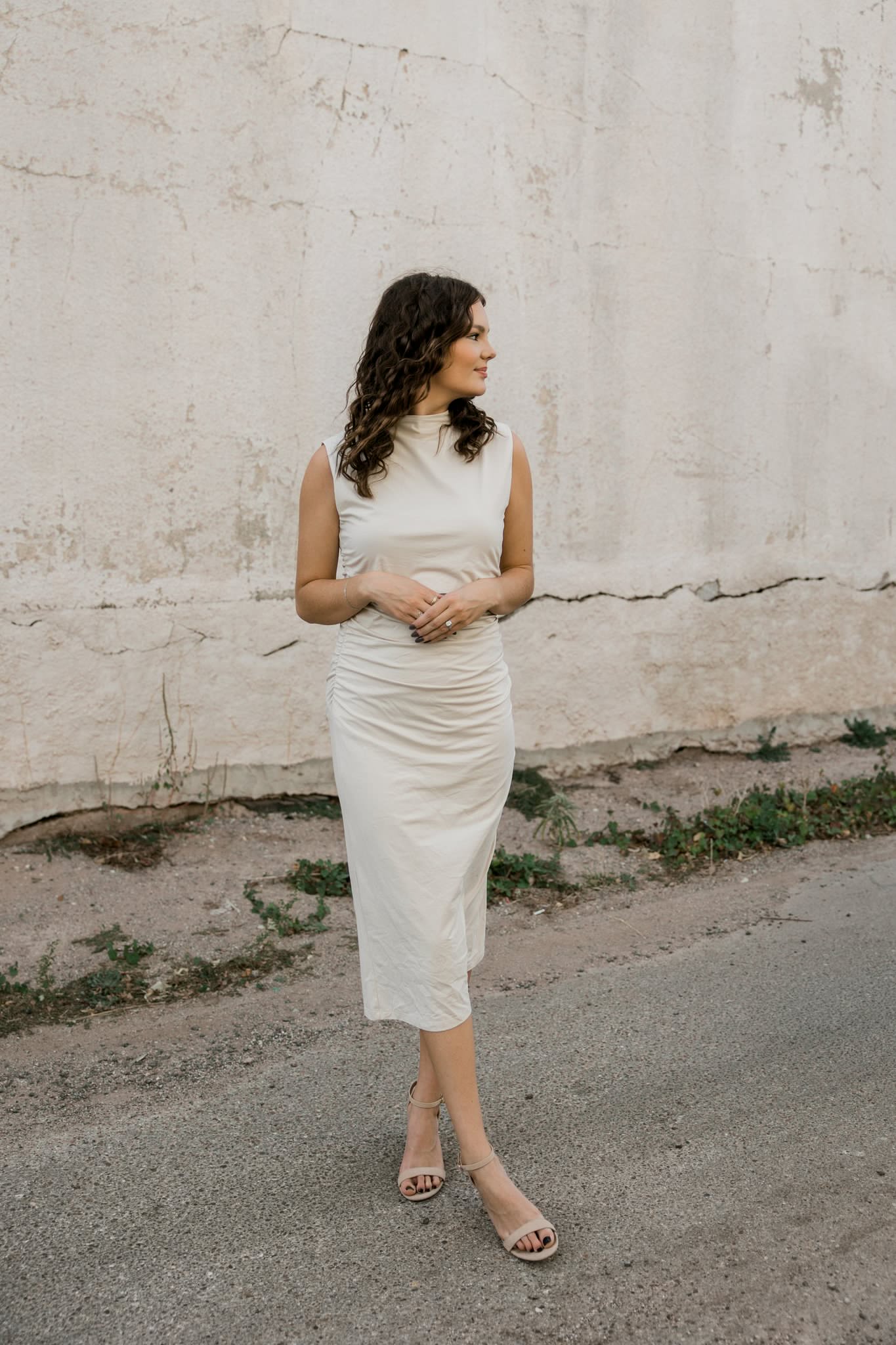 Mock Neck Cream Dress