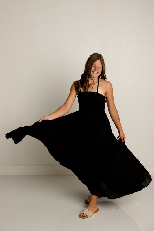 Black Open Back Flowy Maxi Dress