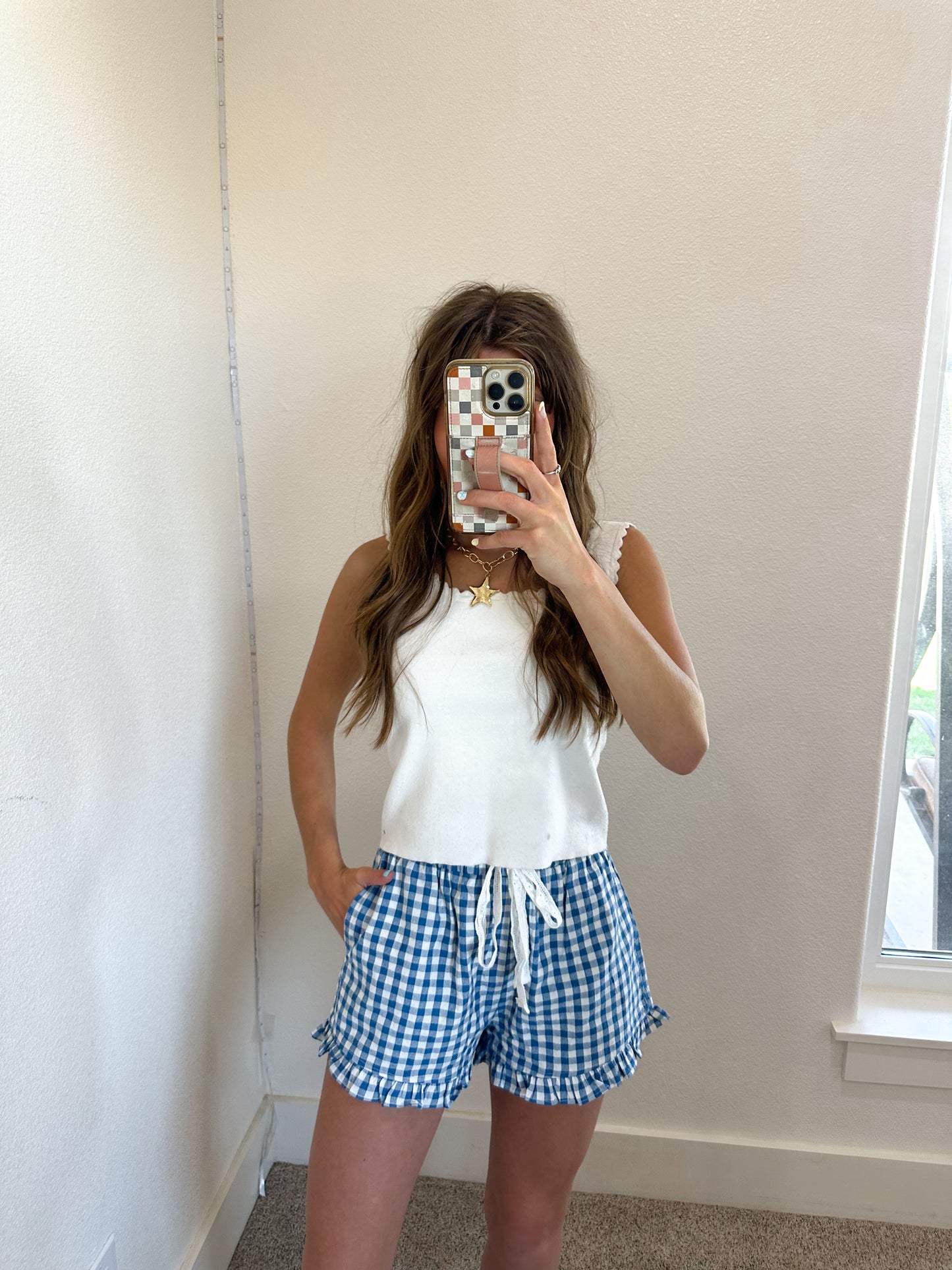 Blue Gingham Shorts (100% COTTON)