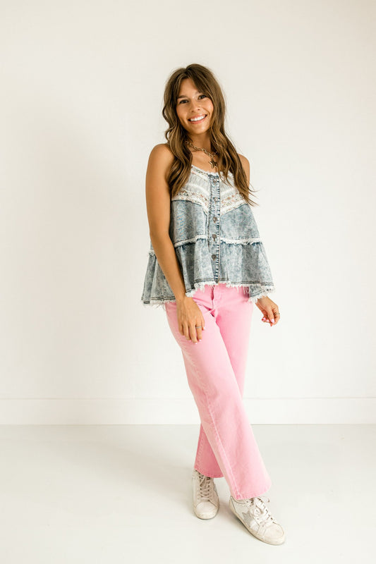 Relaxed Denim Detailed Tank (100% COTTON)