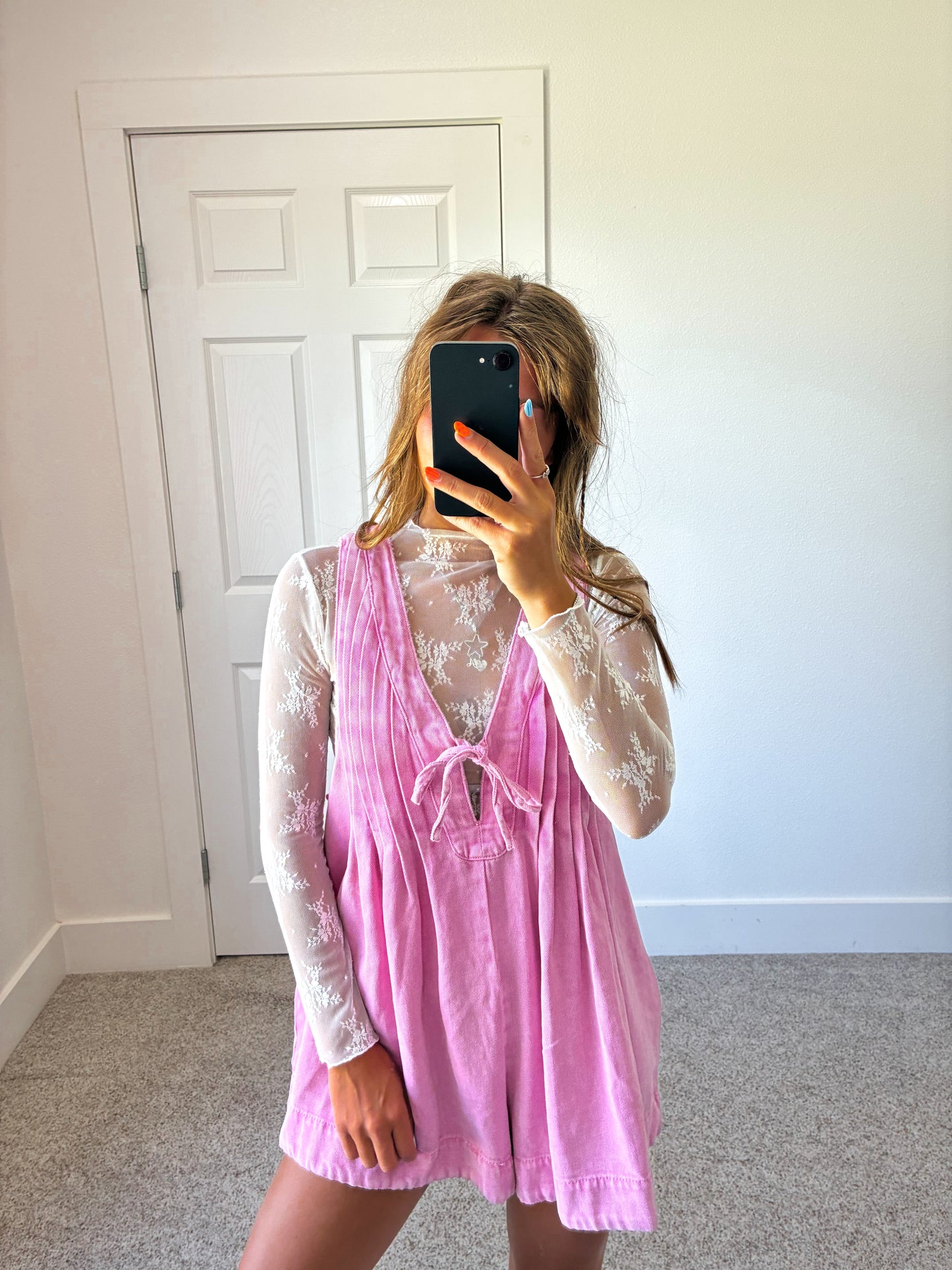 Pink Pleated Romper (100% COTTON)