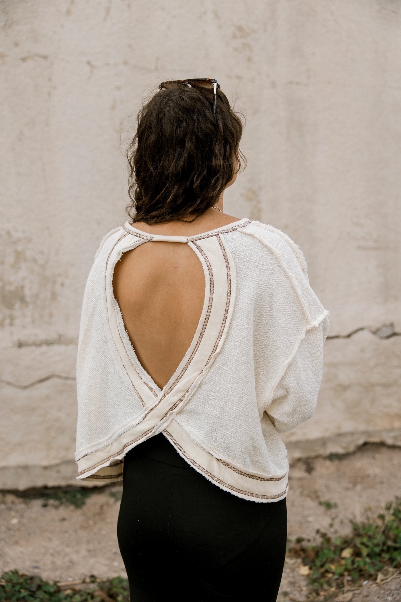 Open Back Stitched Top in Cream