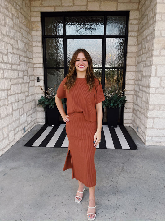 Rust Ribbed Sweater Set