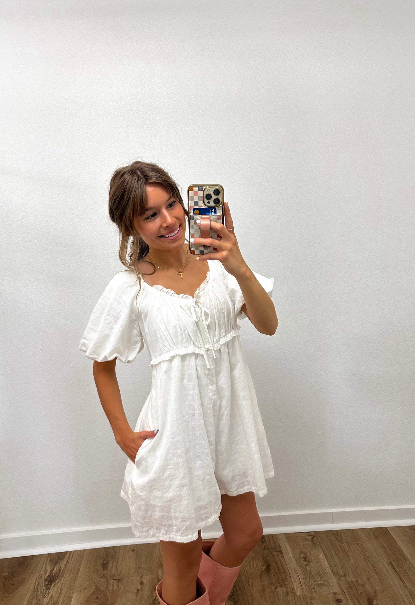 White Gingham Textured Romper (100% Cotton)
