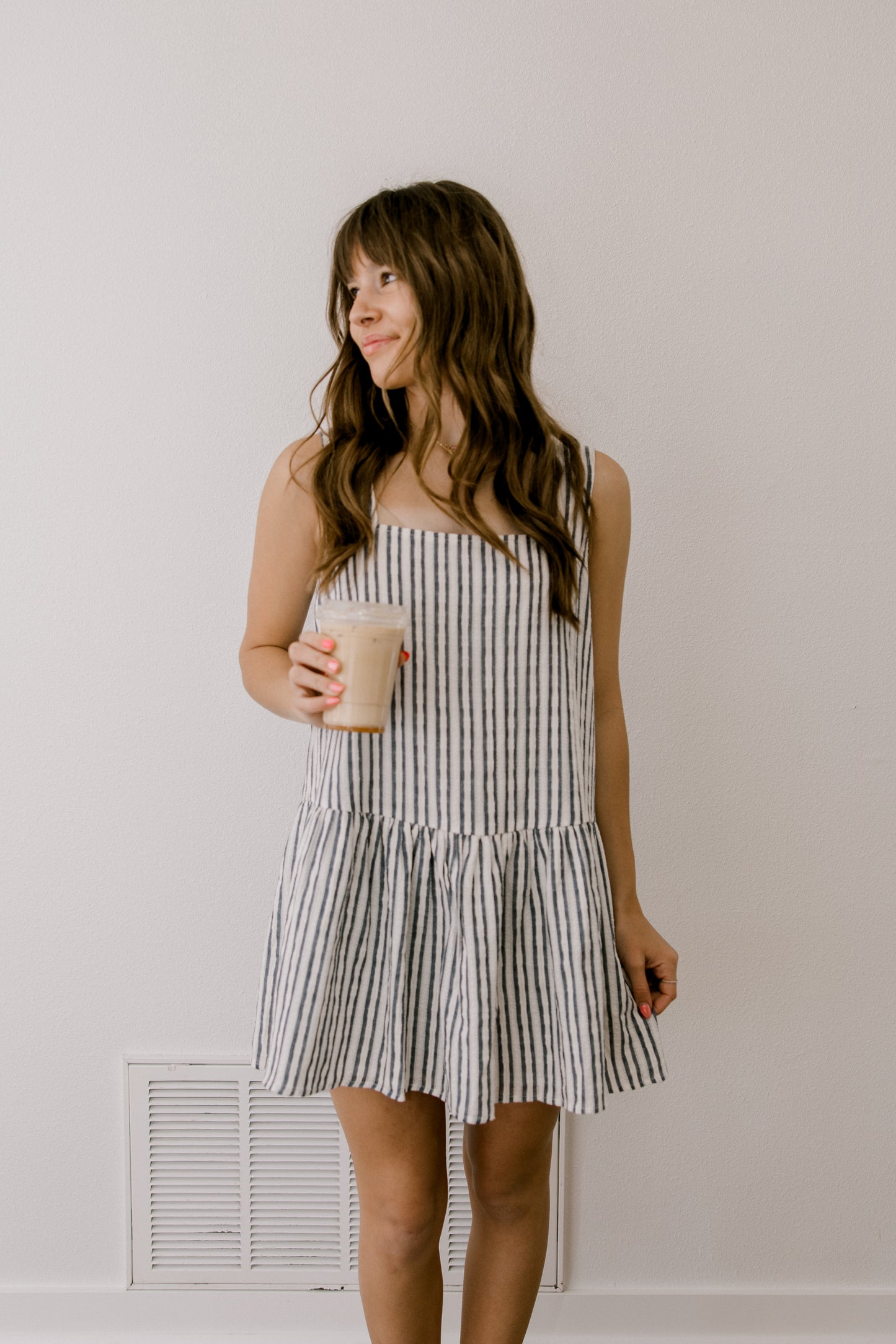 Navy Striped Mini Dress (100% Cotton)