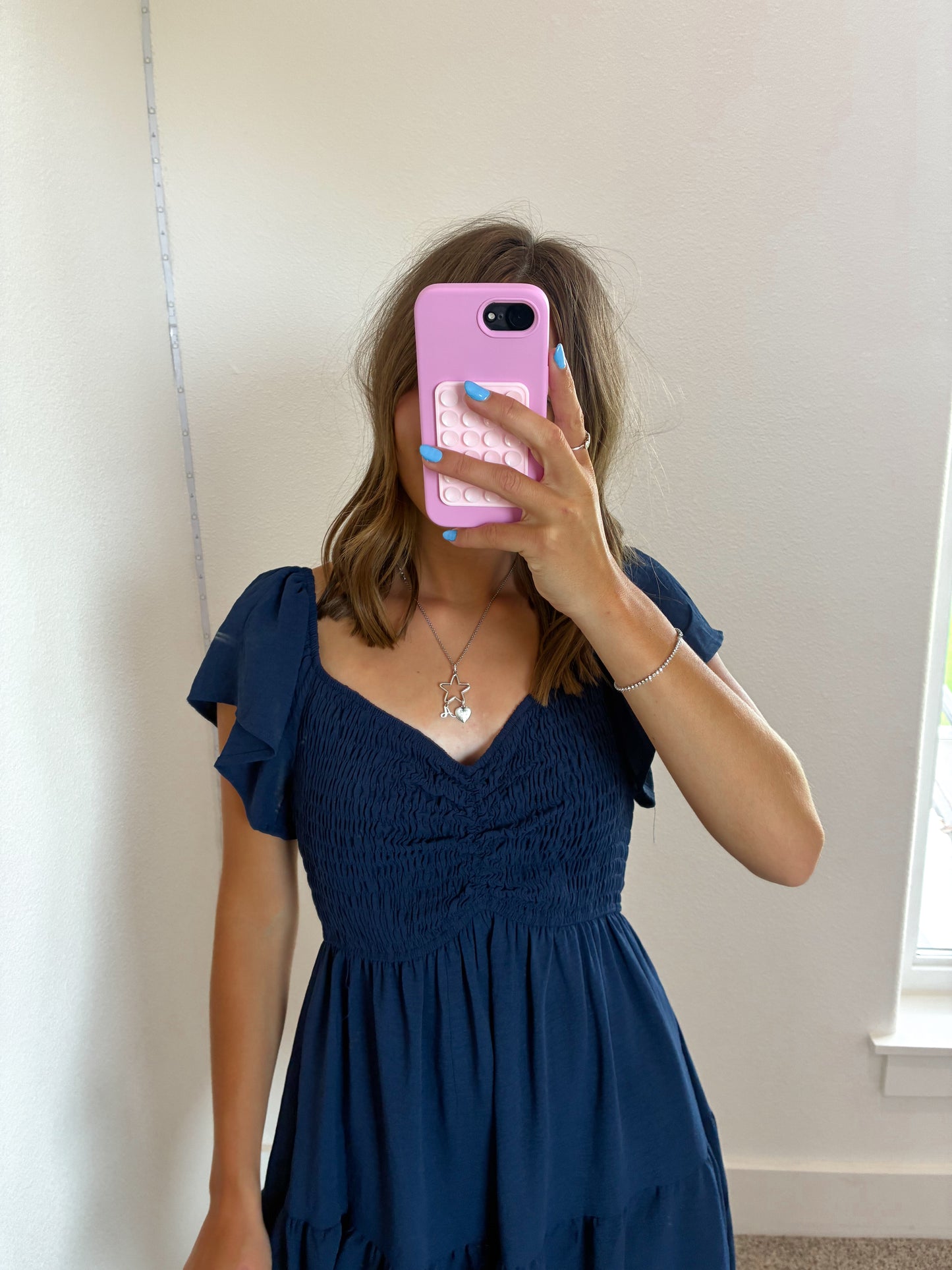 Flutter Sleeve Mini Dress in Navy
