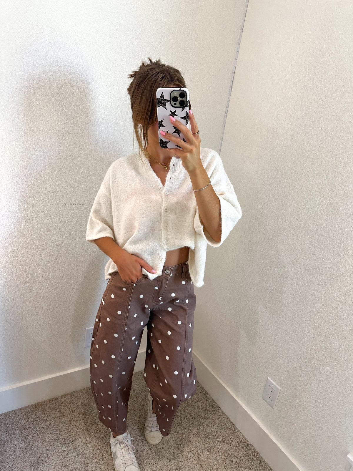 Brown Polka Dot Barrel Jeans