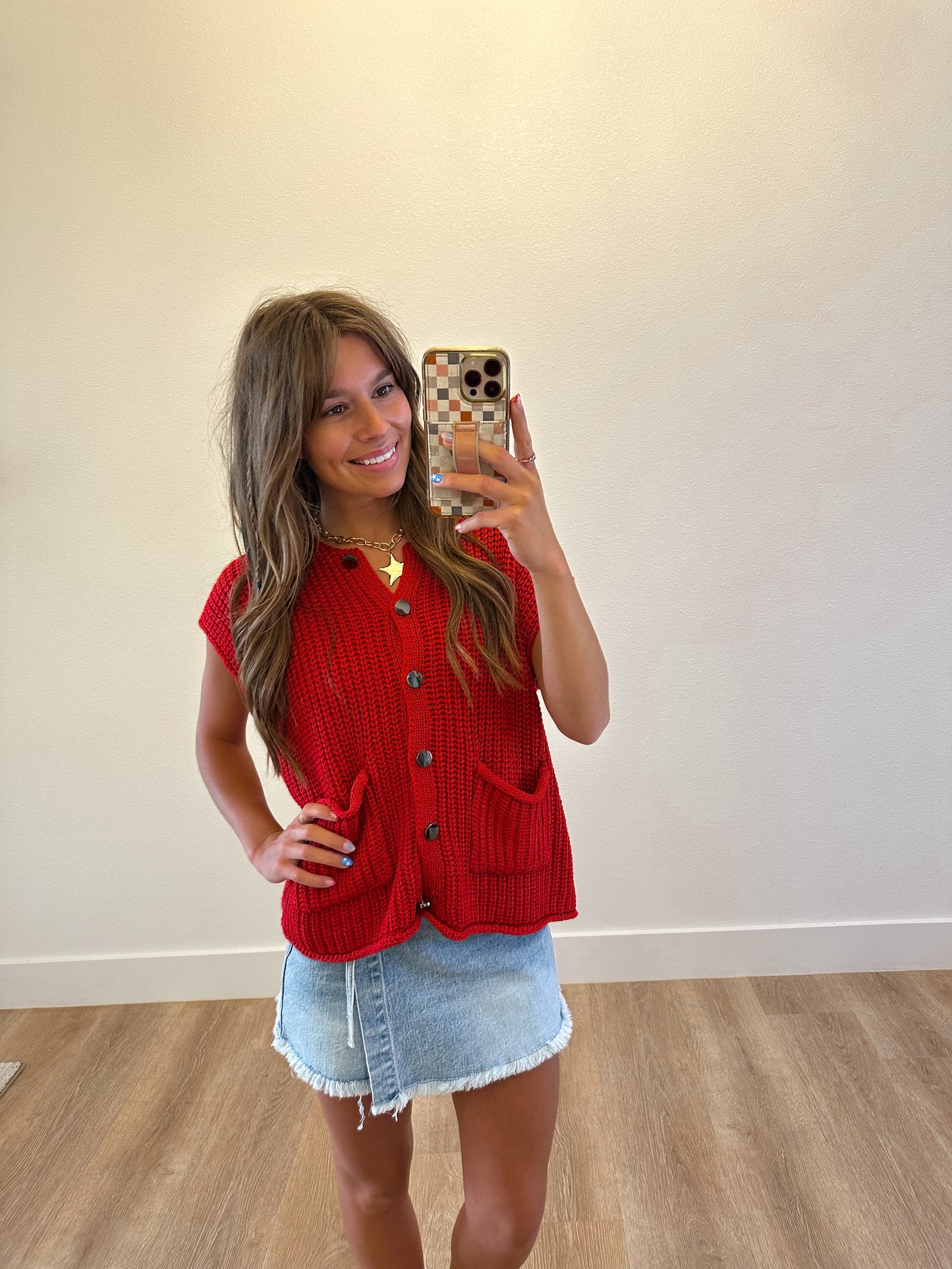 Button Front Sweater in Red