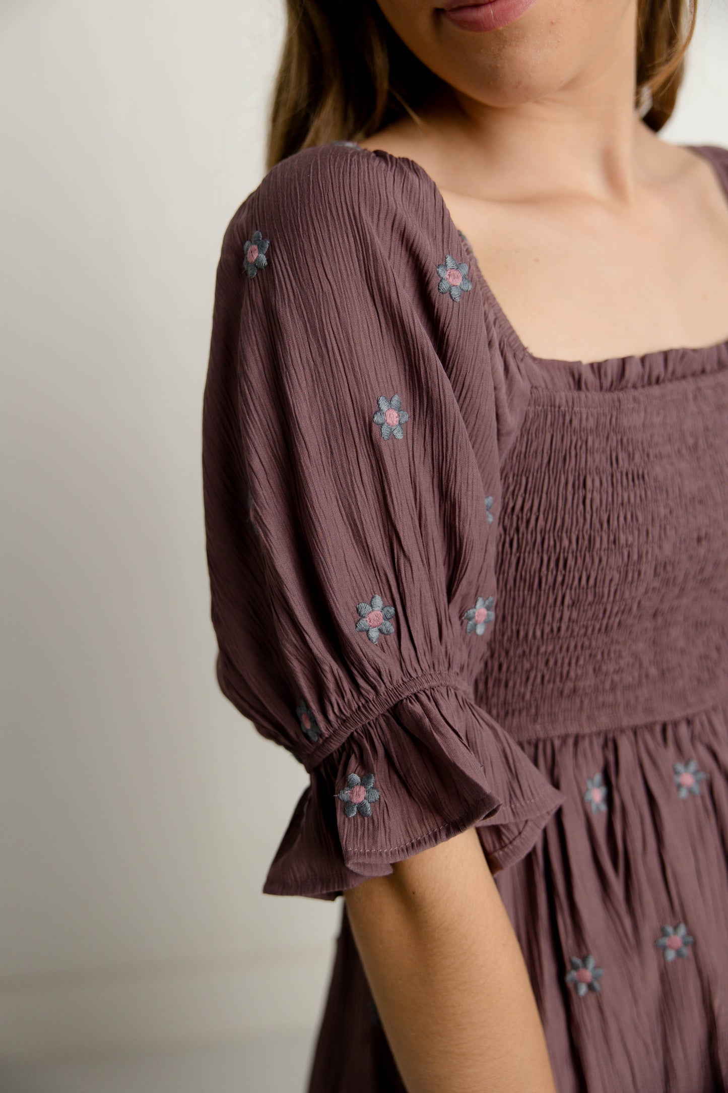 Embroidered Midi Dress in Eggplant