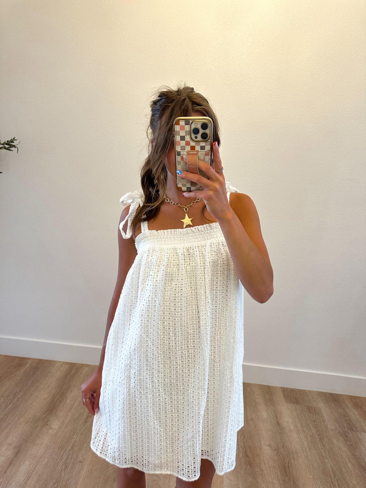 White Eyelit Mini Dress (100% COTTON)