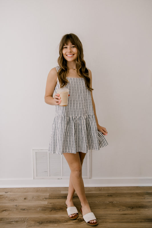 Navy Striped Mini Dress (100% Cotton)