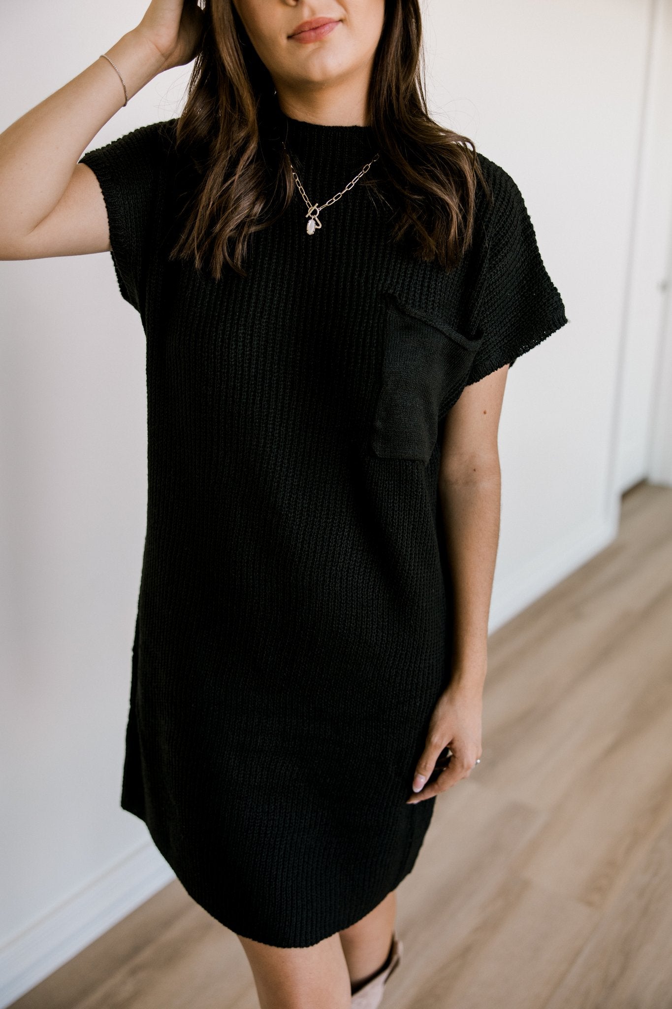 Black Knit Mini Sweater Dress