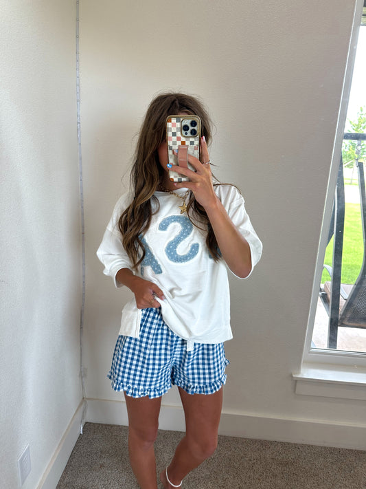 Blue Gingham Shorts (100% COTTON)