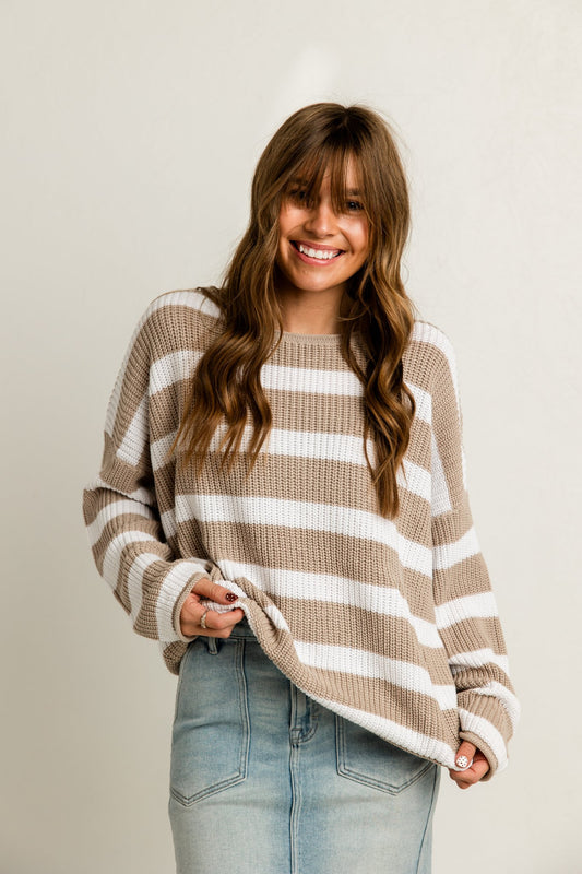 Cable Knit Striped Sweater (100% COTTON)