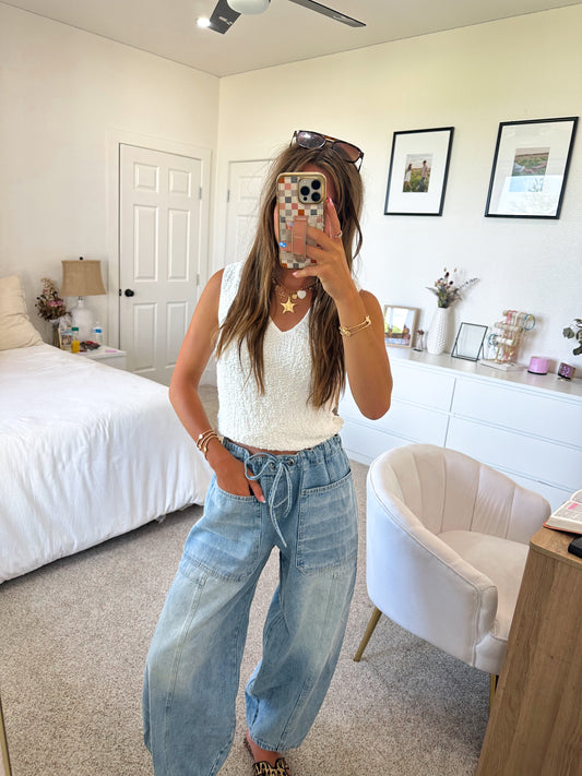 Barrel Drawstring Jeans (100% COTTON)