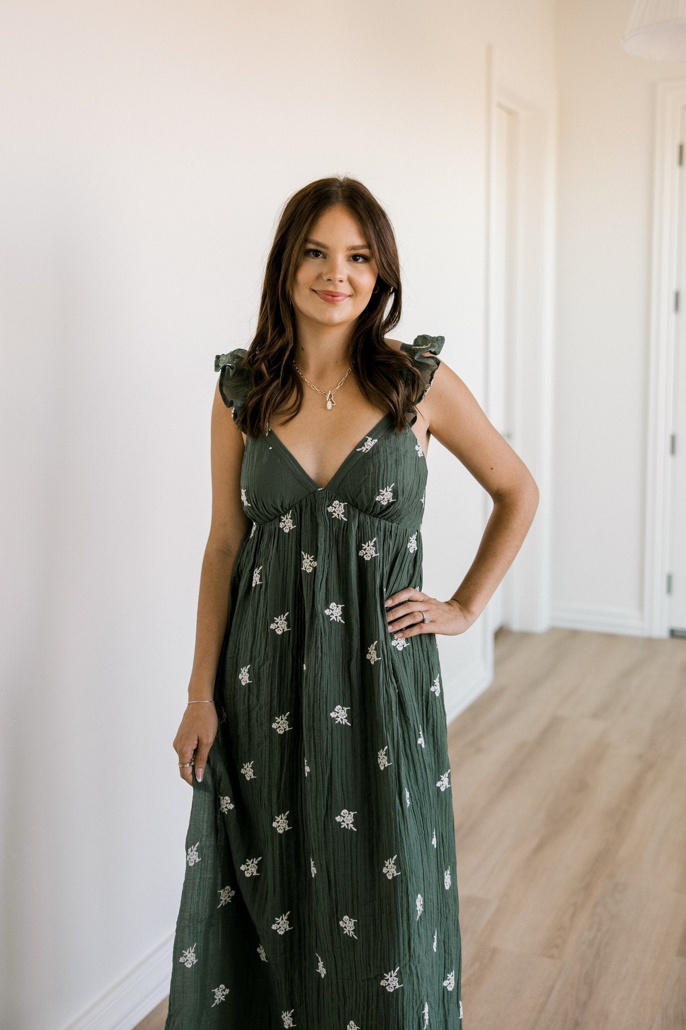 Green Floral Embroidered Dress