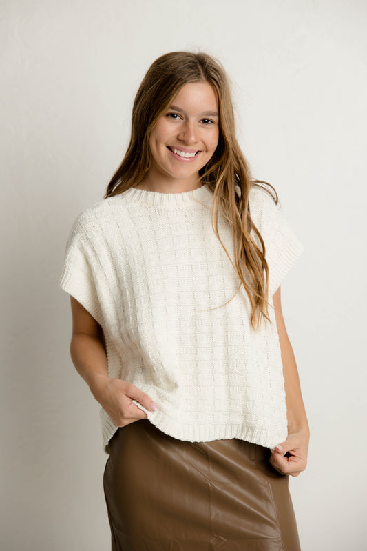 Textured Boxy Sweater in Cream