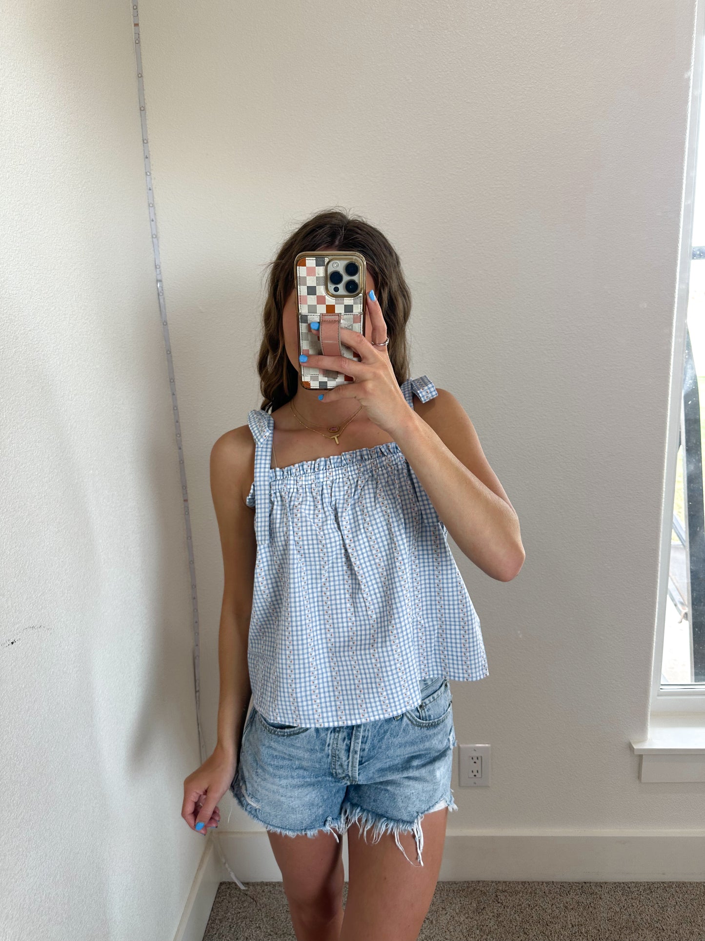 Gingham & Peach Blouse Tank