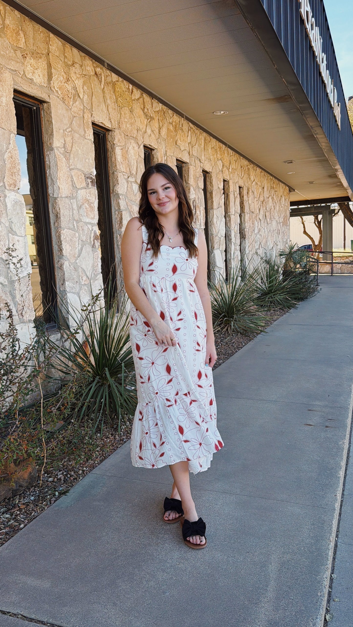 Red Floral Embroidered Dress