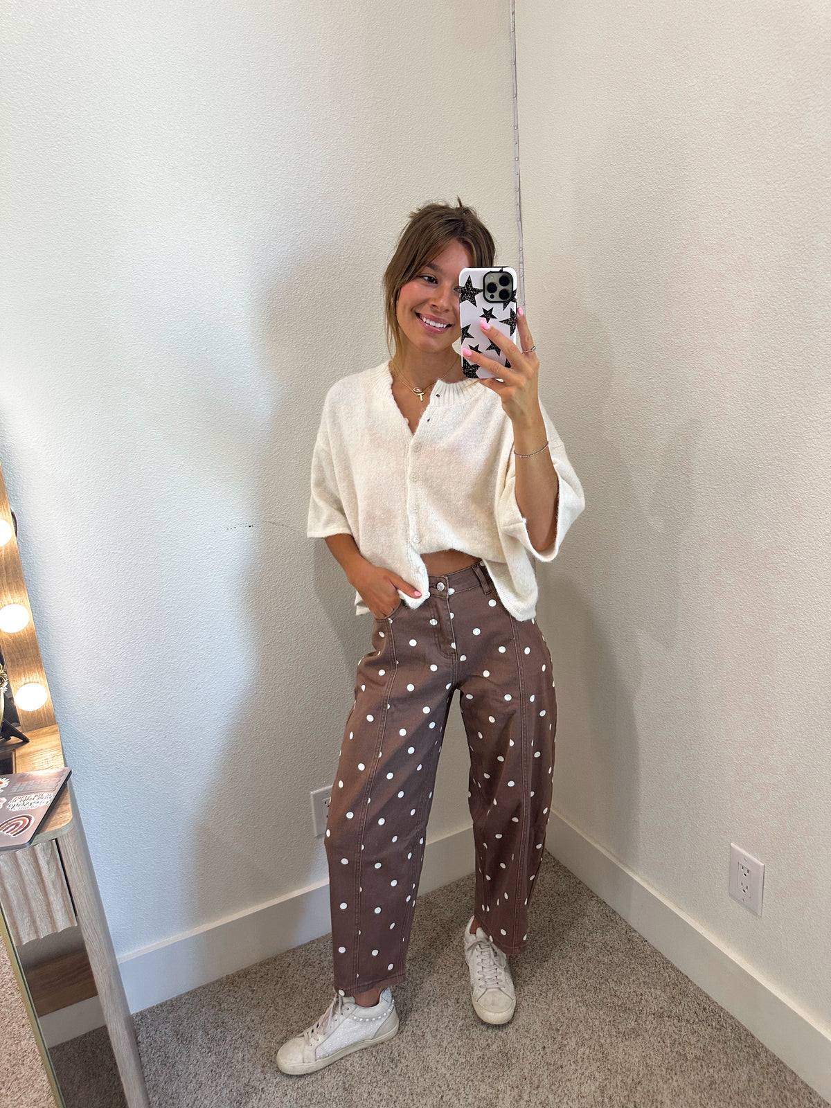 Brown Polka Dot Barrel Jeans