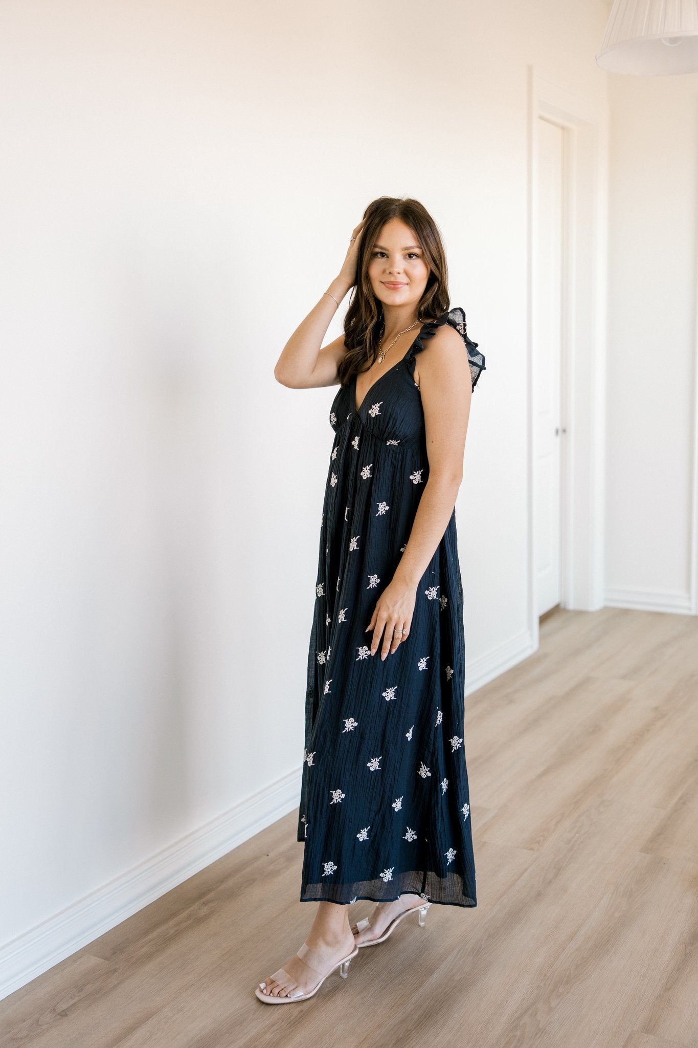 Navy Floral Embroidered Dress