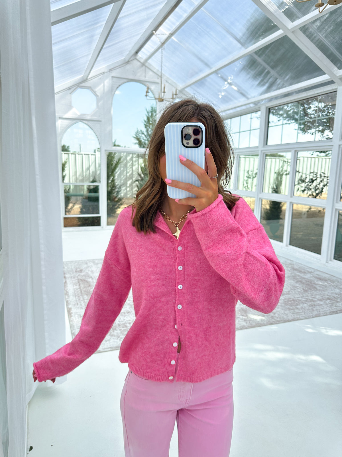 Barbie Pink Button Front Sweater