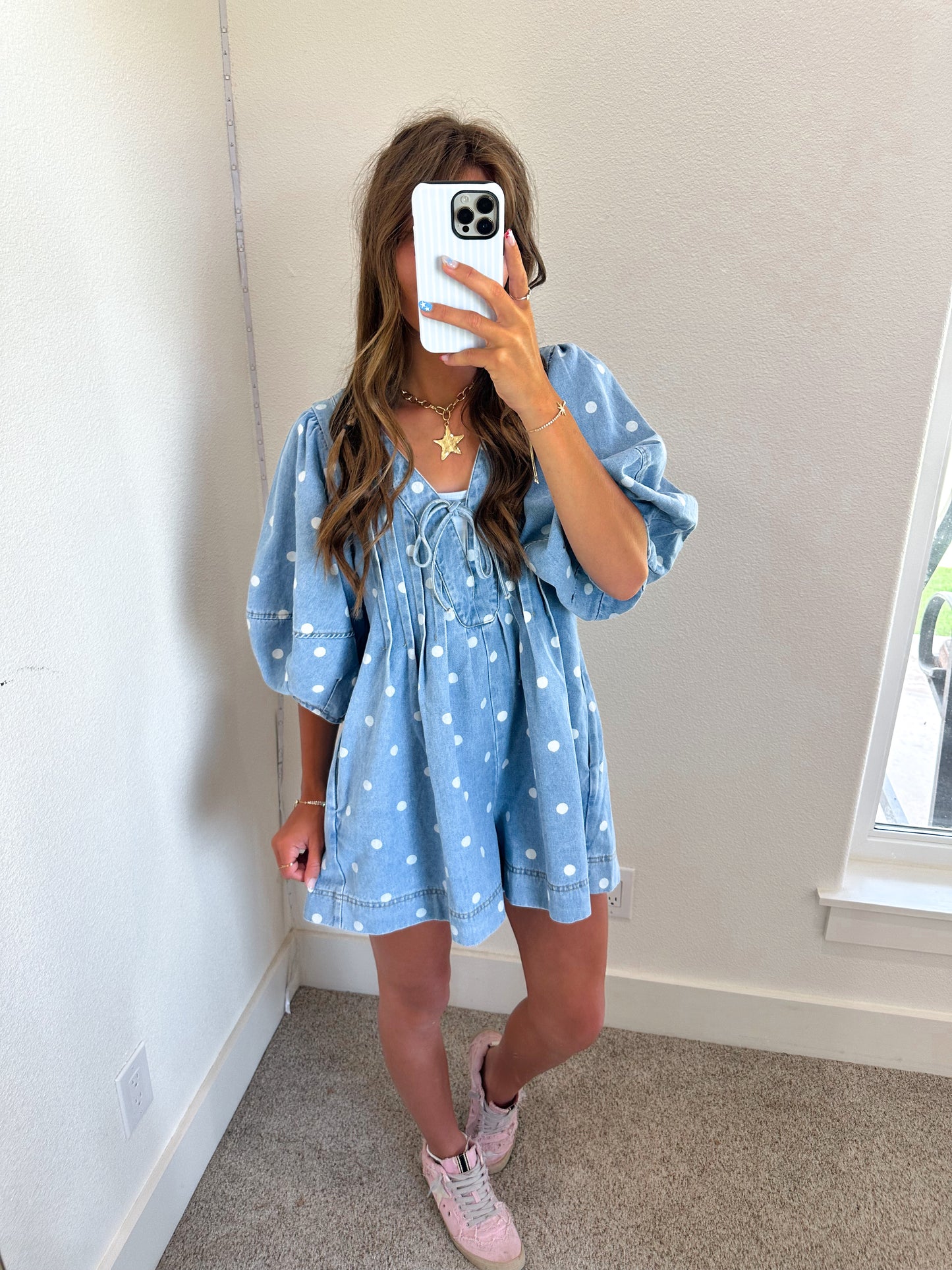 Polka Dot Bubble Sleeve Romper