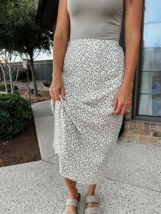 Cream/Mocha Leopard Midi Skirt