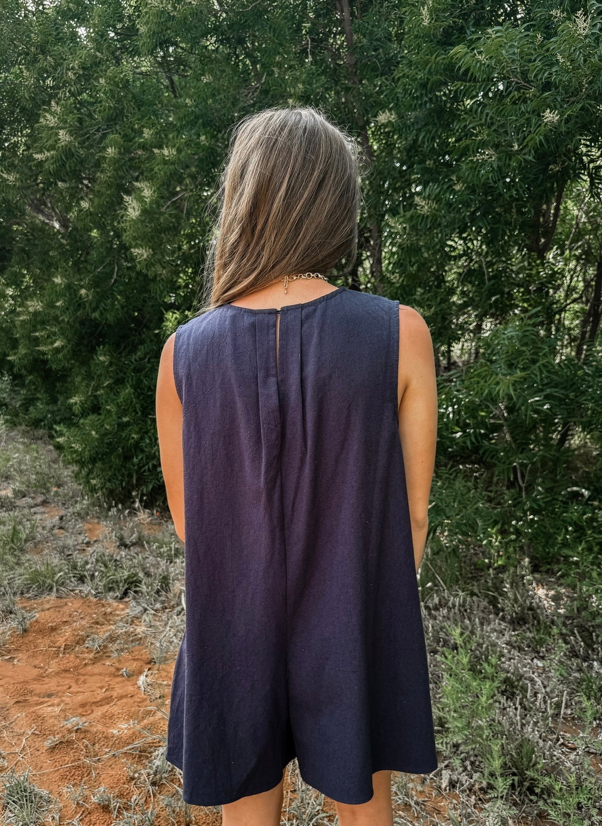 Navy Pleated Romper (100% Cotton)