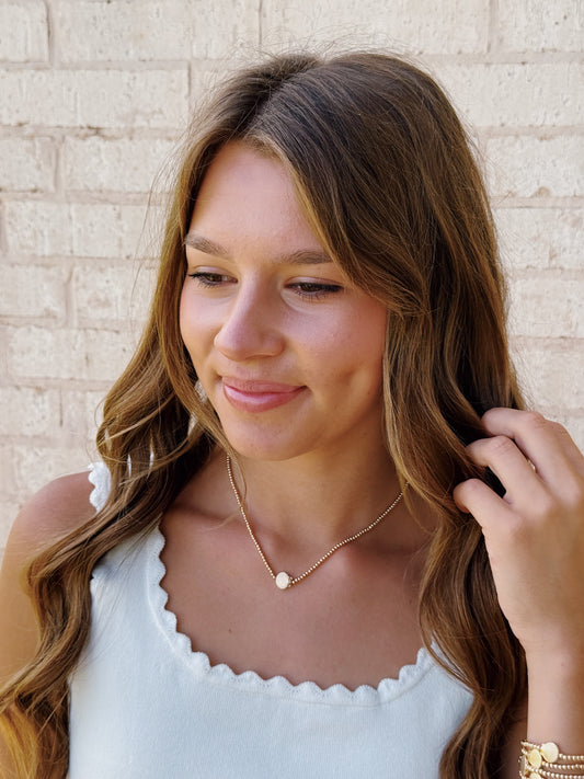 Gold Hammered Shell Charm Necklace