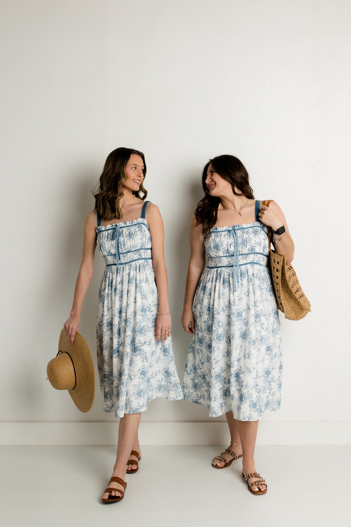 Blue/White Floral Midi Dress